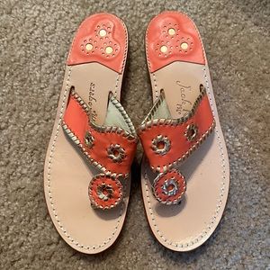 Jack Rogers Hamptons Flat Thong Sandal Coral Gold Leather Flip Flops